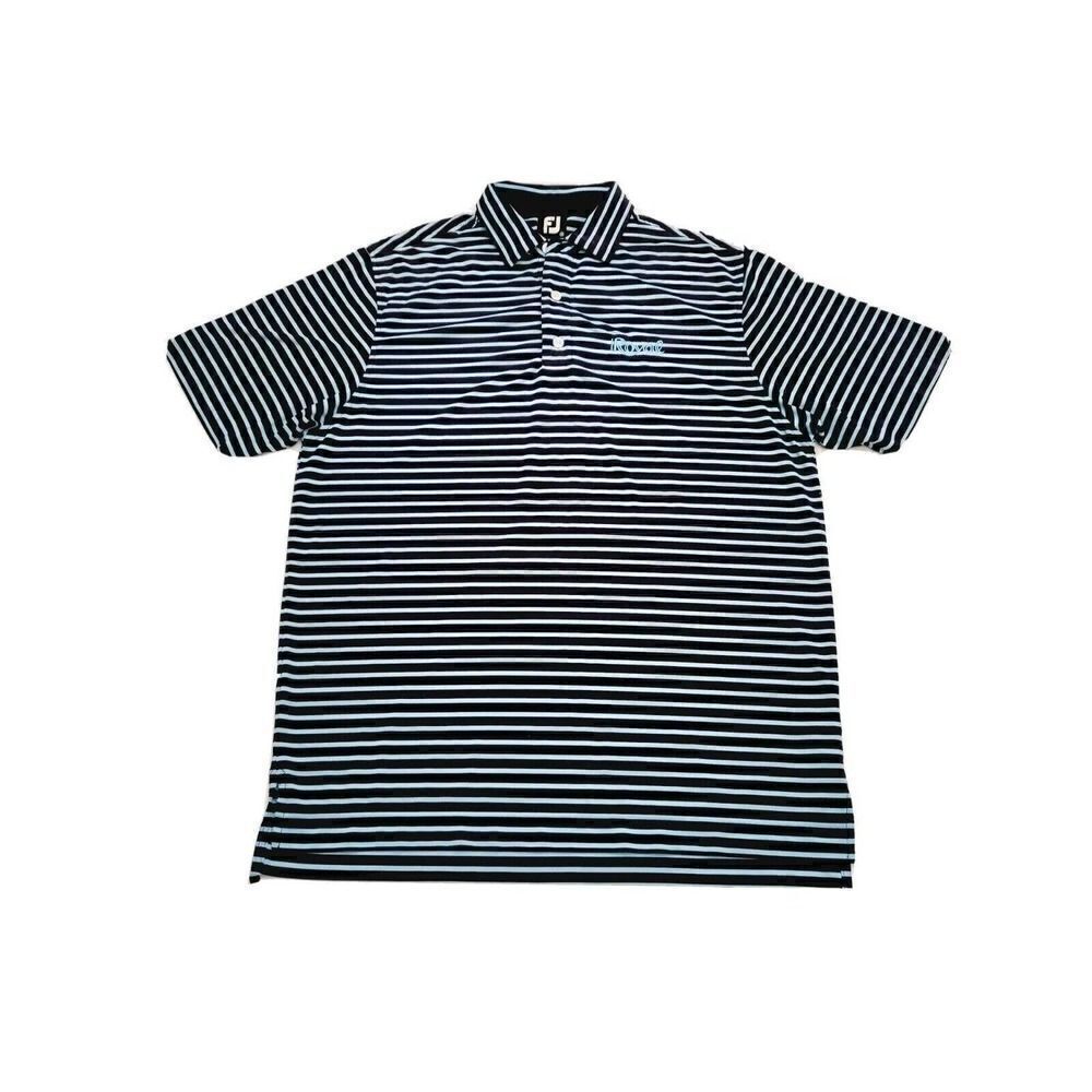 FJ Footjoy Short Sleeve Golf Polo Blue Striped Embroidered Men's Size Medium